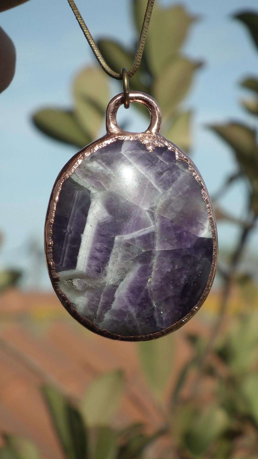 Electroformed copper Chevron "dogtheet" Amethyst pendant