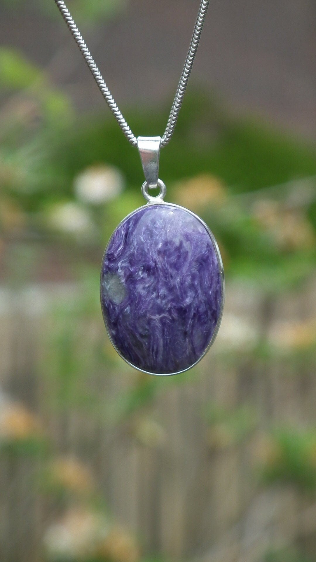 Charoite pendant in sterling silver setting / Charoite Jewelry