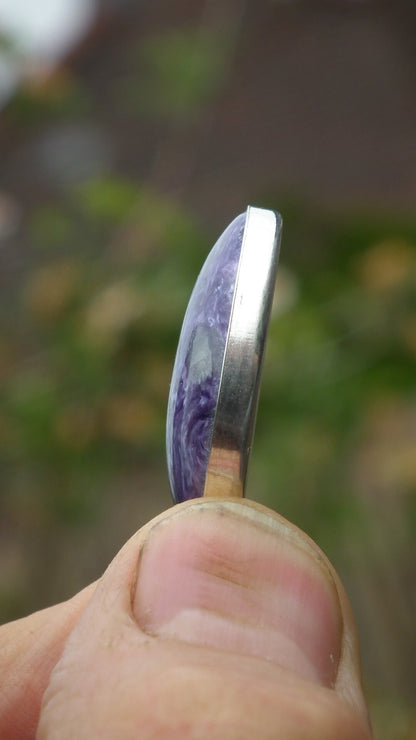 Charoite pendant in sterling silver setting / Charoite Jewelry