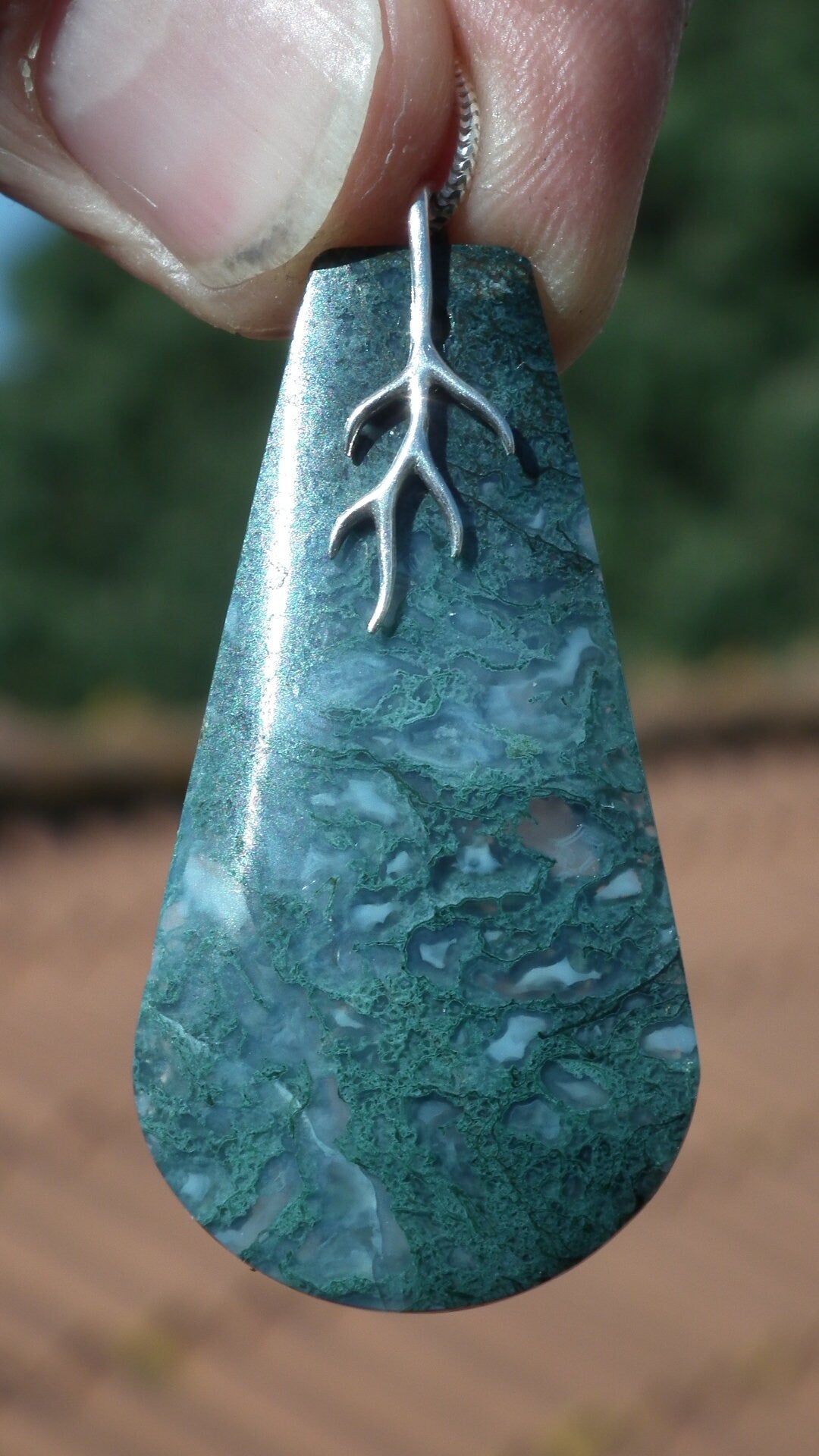 Moss agate necklace with Sterling silver bail // and 50 cm Snake Chain