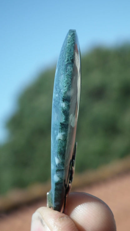 Moss agate necklace with Sterling silver bail // and 50 cm Snake Chain