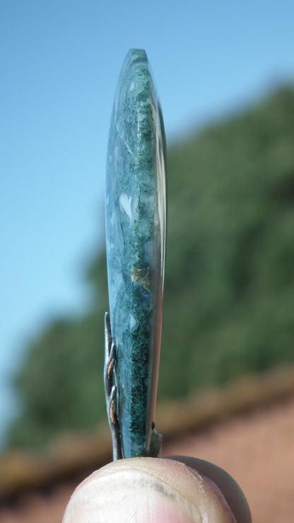 Moss agate necklace with Sterling silver bail // and 50 cm Snake Chain