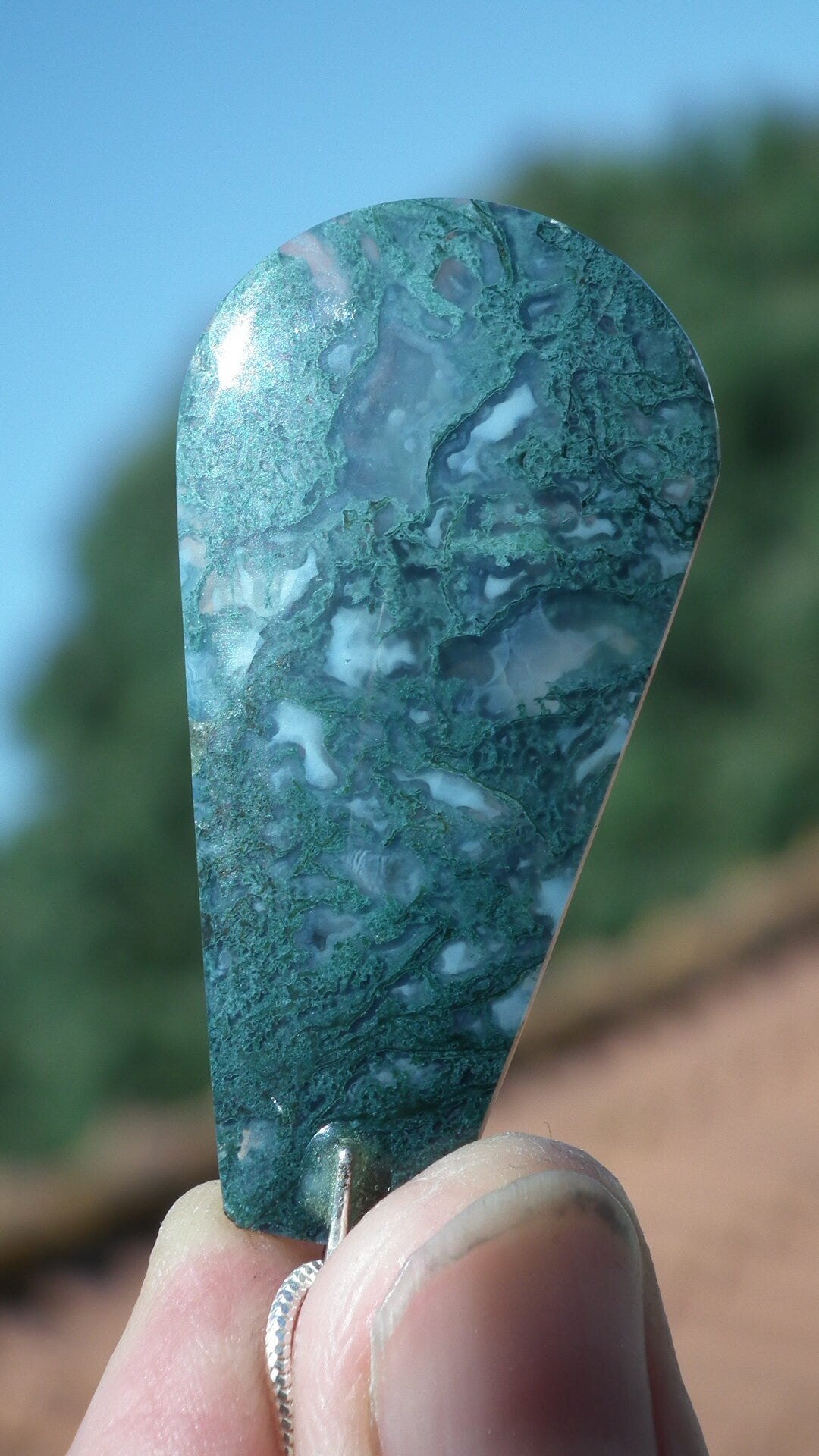 Moss agate necklace with Sterling silver bail // and 50 cm Snake Chain