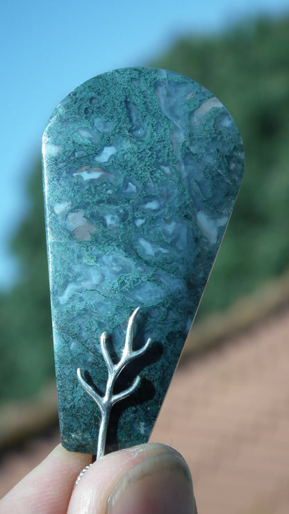 Moss agate necklace with Sterling silver bail // and 50 cm Snake Chain