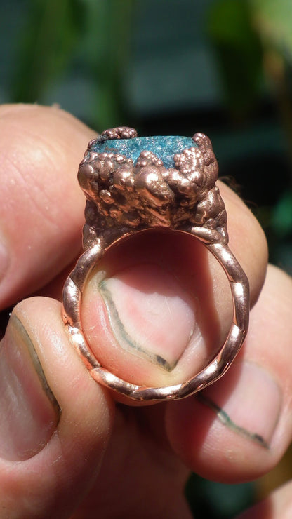 Blue apatite ring / Electroformed copper / Raw blue apatite