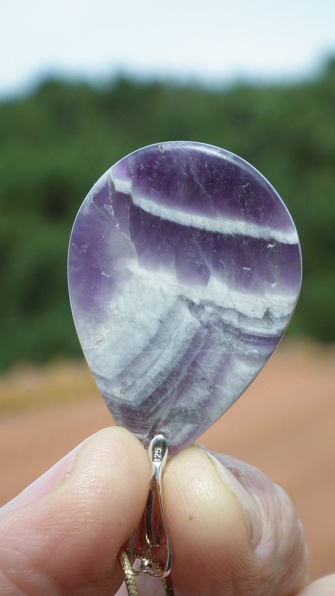 Chevron Amethyst necklace with sterling silver bail