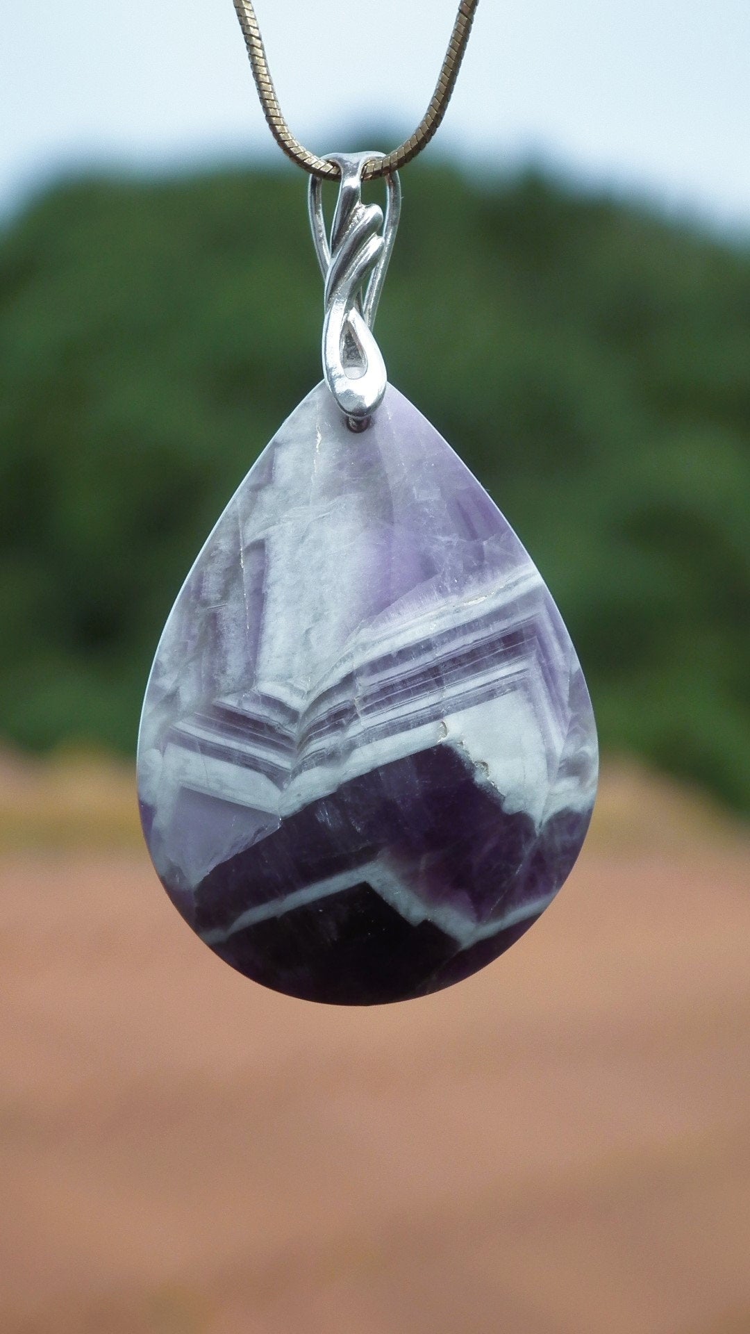 Chevron Amethyst necklace with sterling silver bail