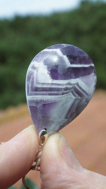 Chevron Amethyst necklace with sterling silver bail