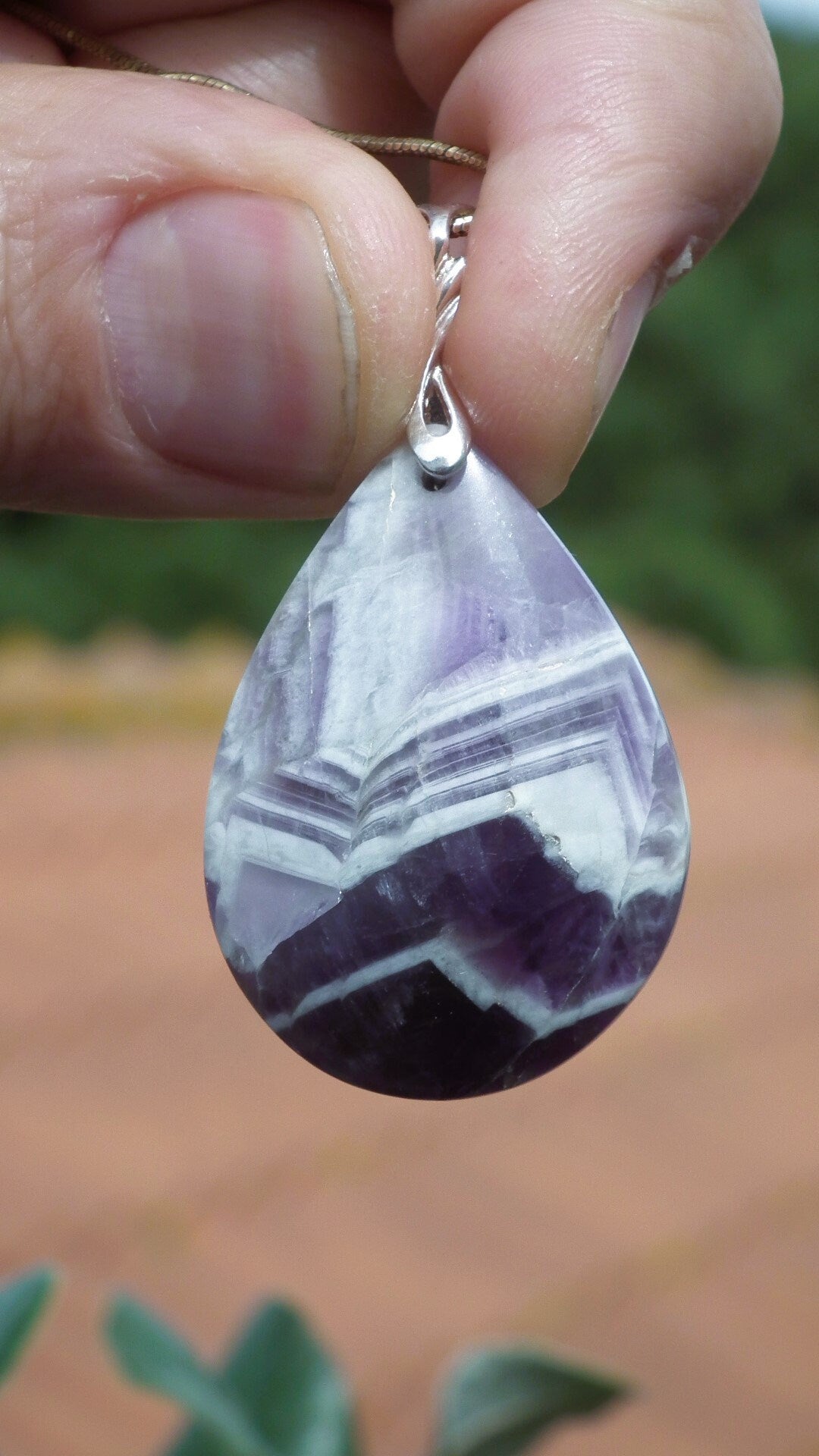 Chevron Amethyst necklace with sterling silver bail