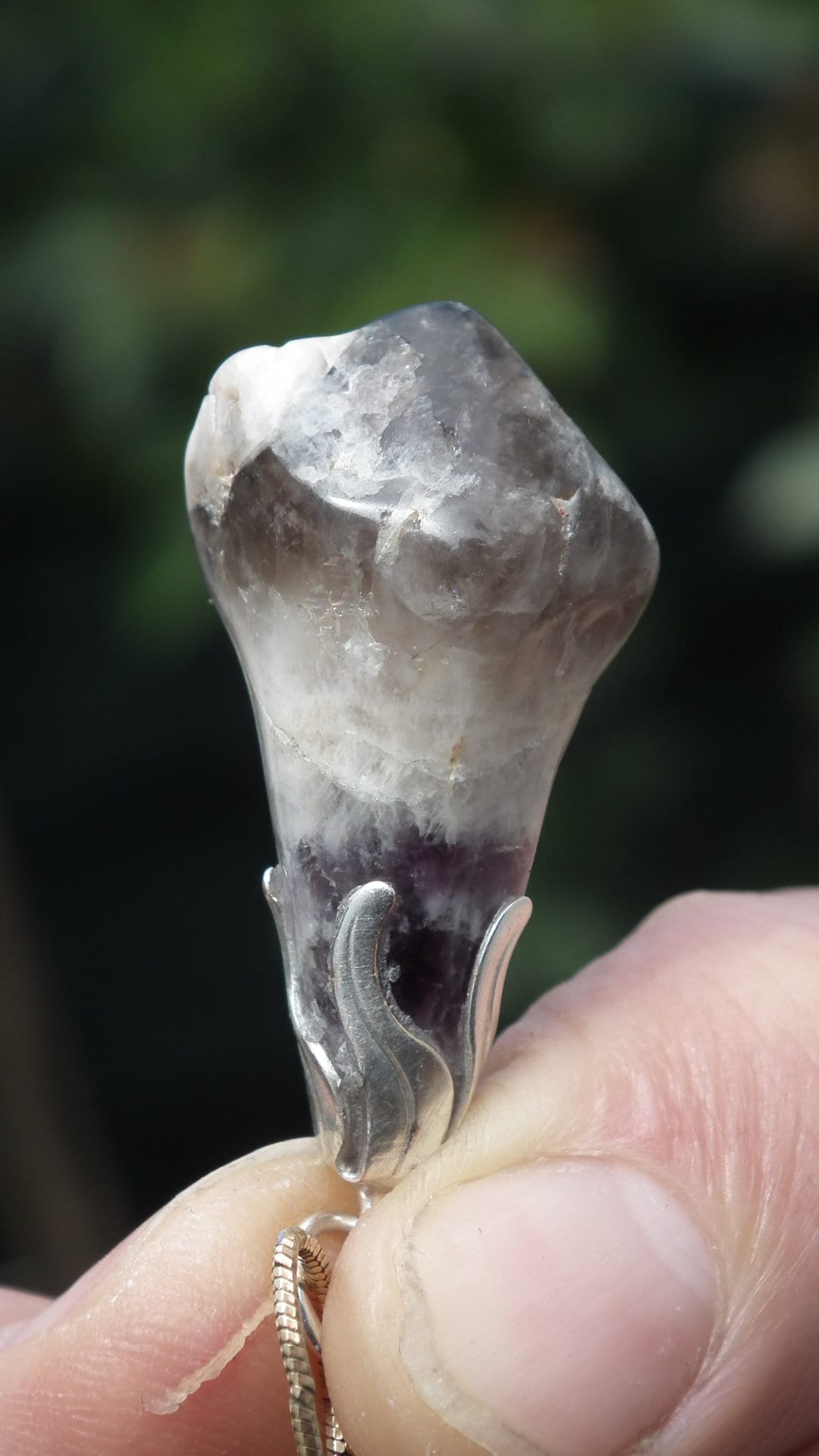 Chevron Amethyst necklace with silver plated bail // amethyst crystal