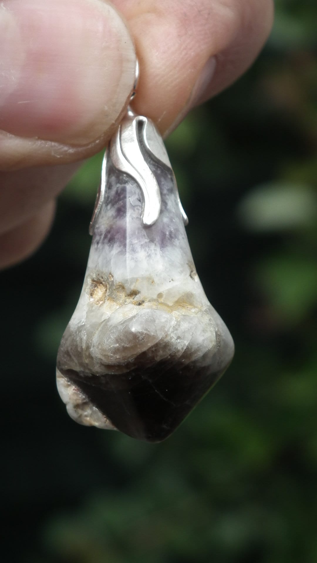 Chevron Amethyst necklace with silver plated bail // amethyst crystal