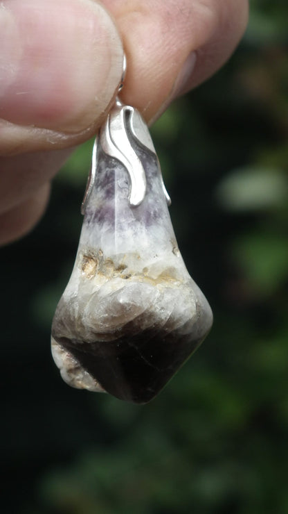 Chevron Amethyst necklace with silver plated bail // amethyst crystal