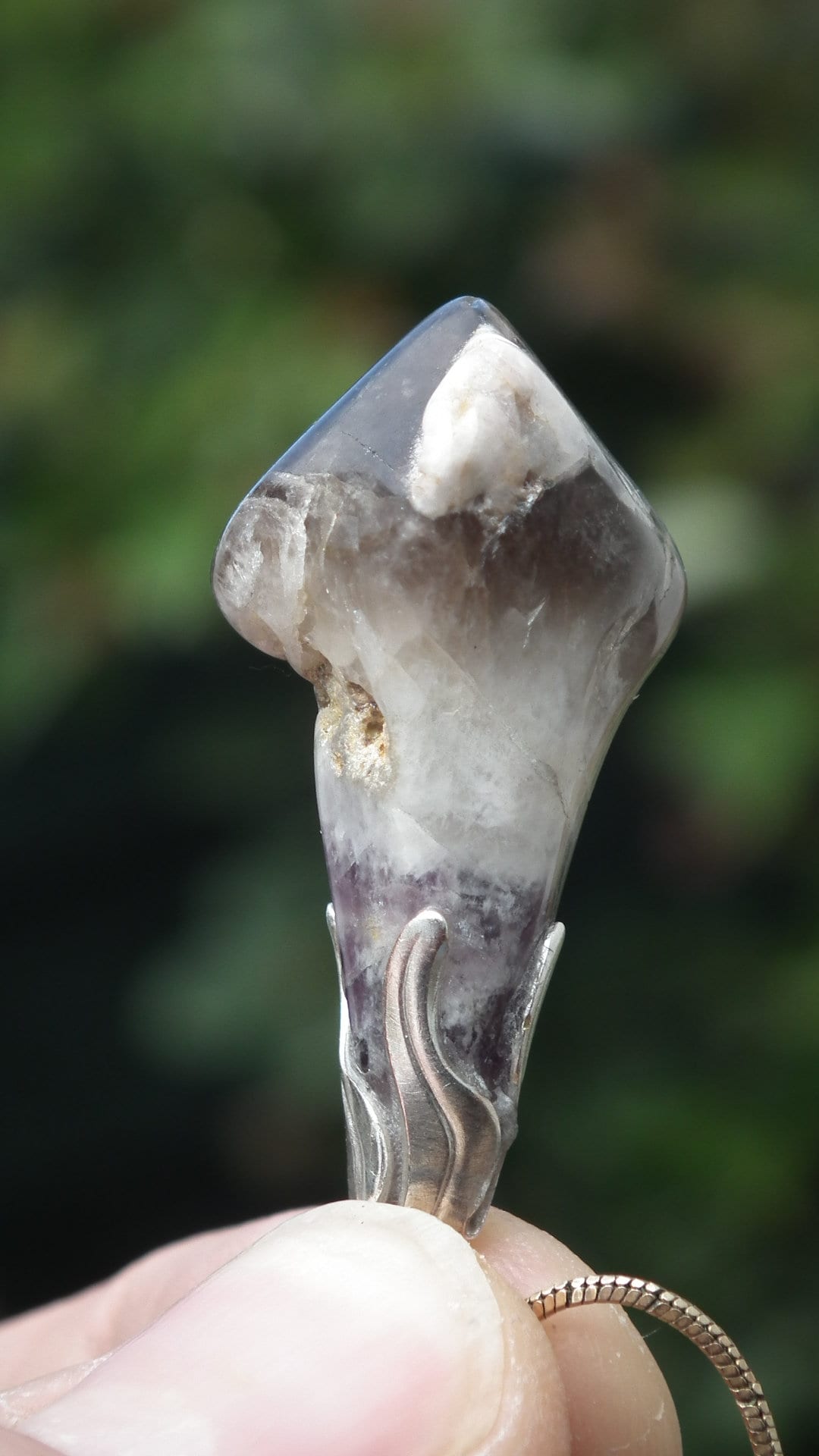 Chevron Amethyst necklace with silver plated bail // amethyst crystal