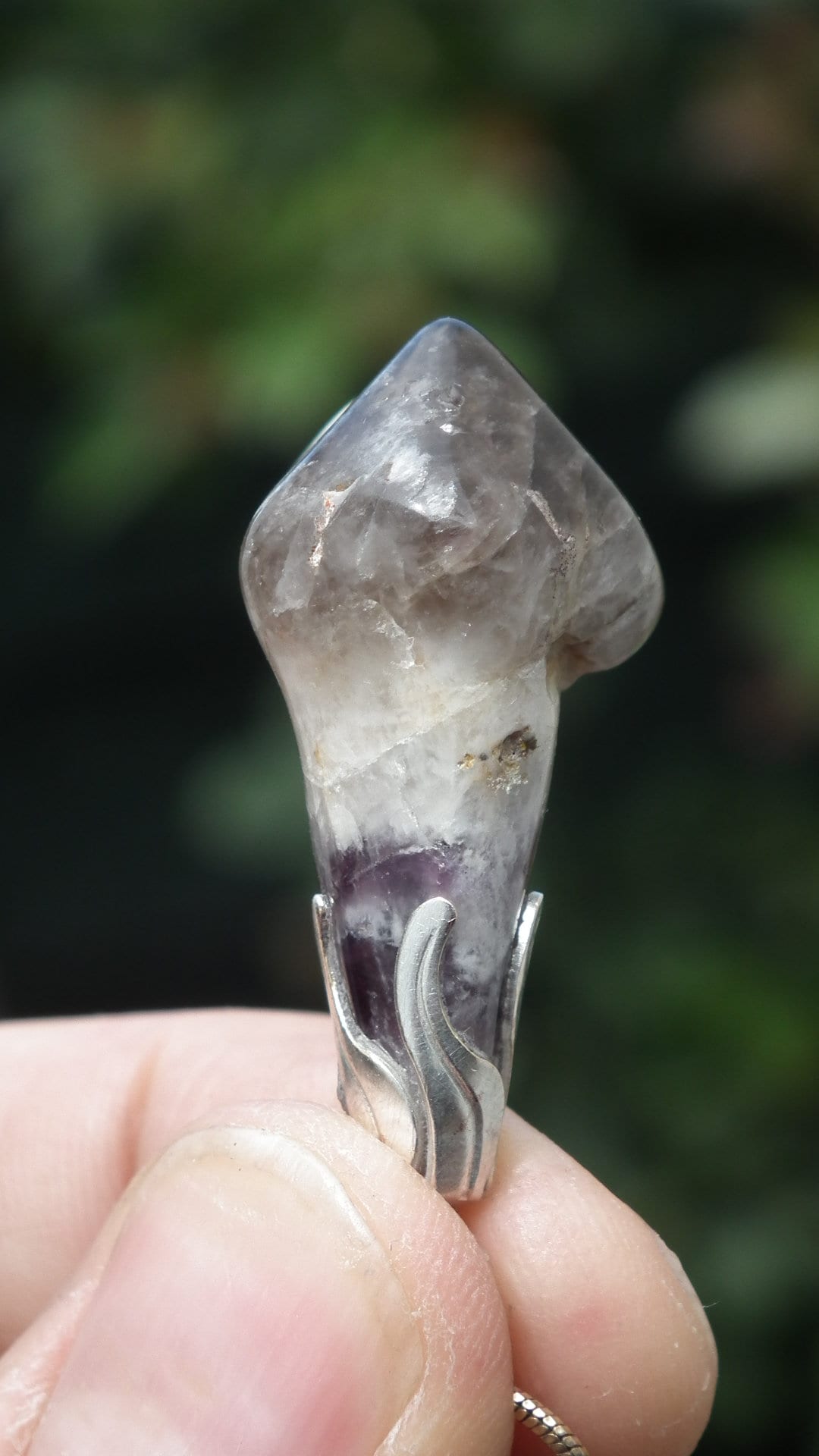 Chevron Amethyst necklace with silver plated bail // amethyst crystal