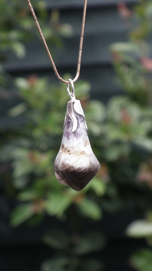 Chevron Amethyst necklace with silver plated bail // amethyst crystal