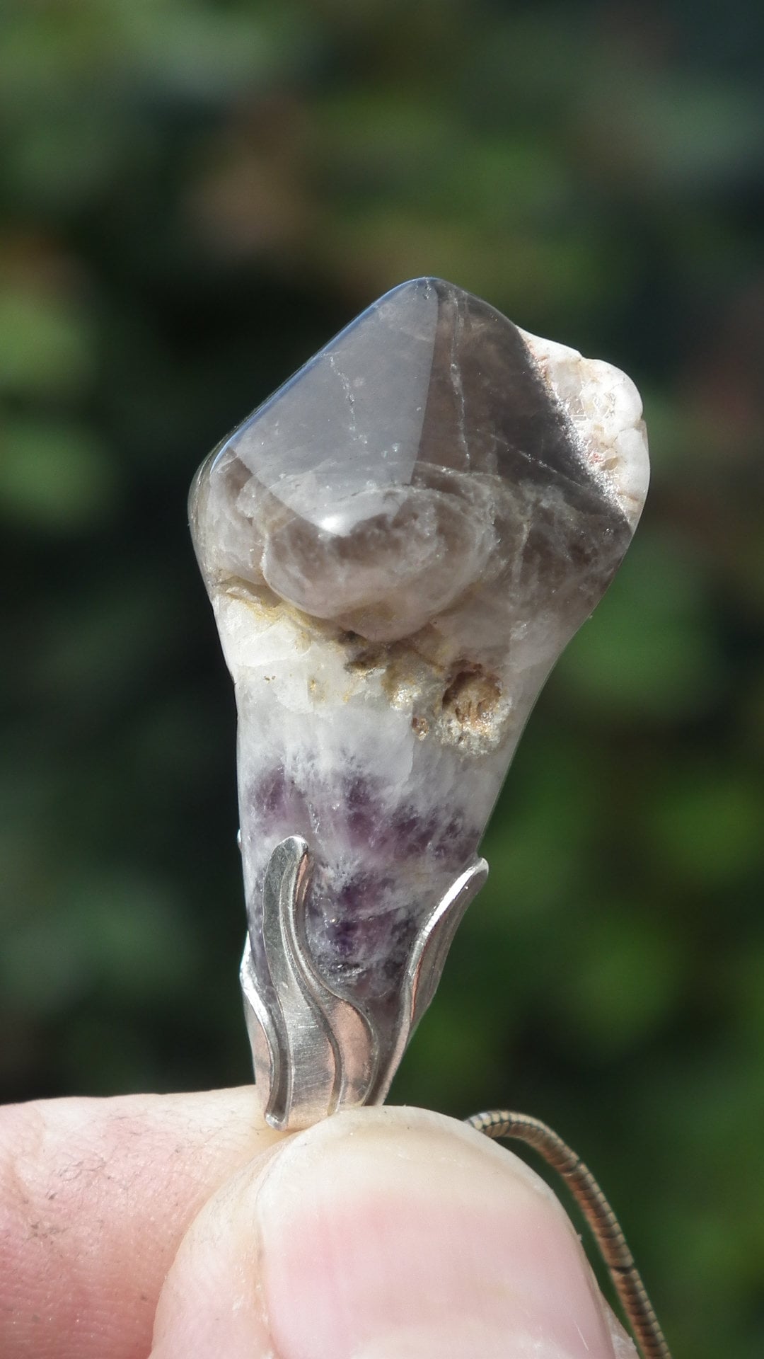 Chevron Amethyst necklace with silver plated bail // amethyst crystal