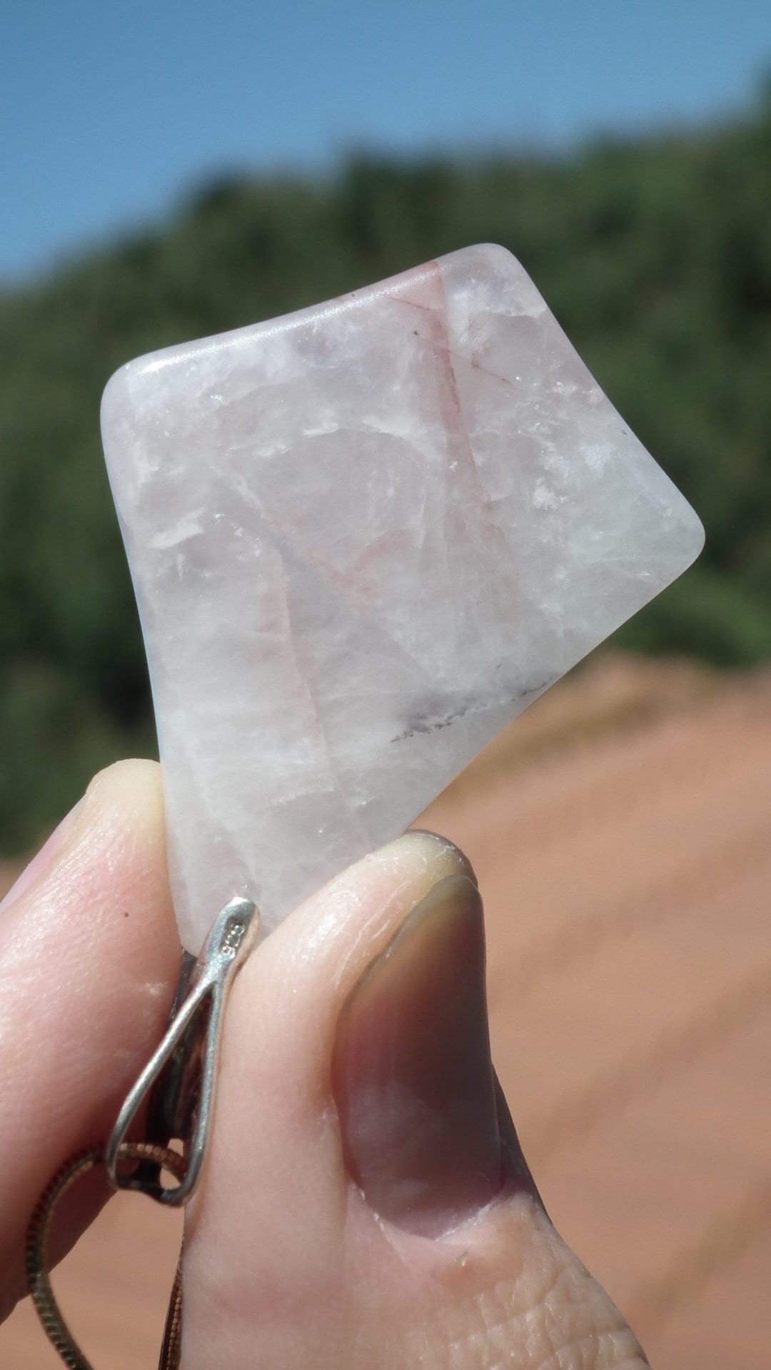 Golden Healer red pendant with sterling silver bail