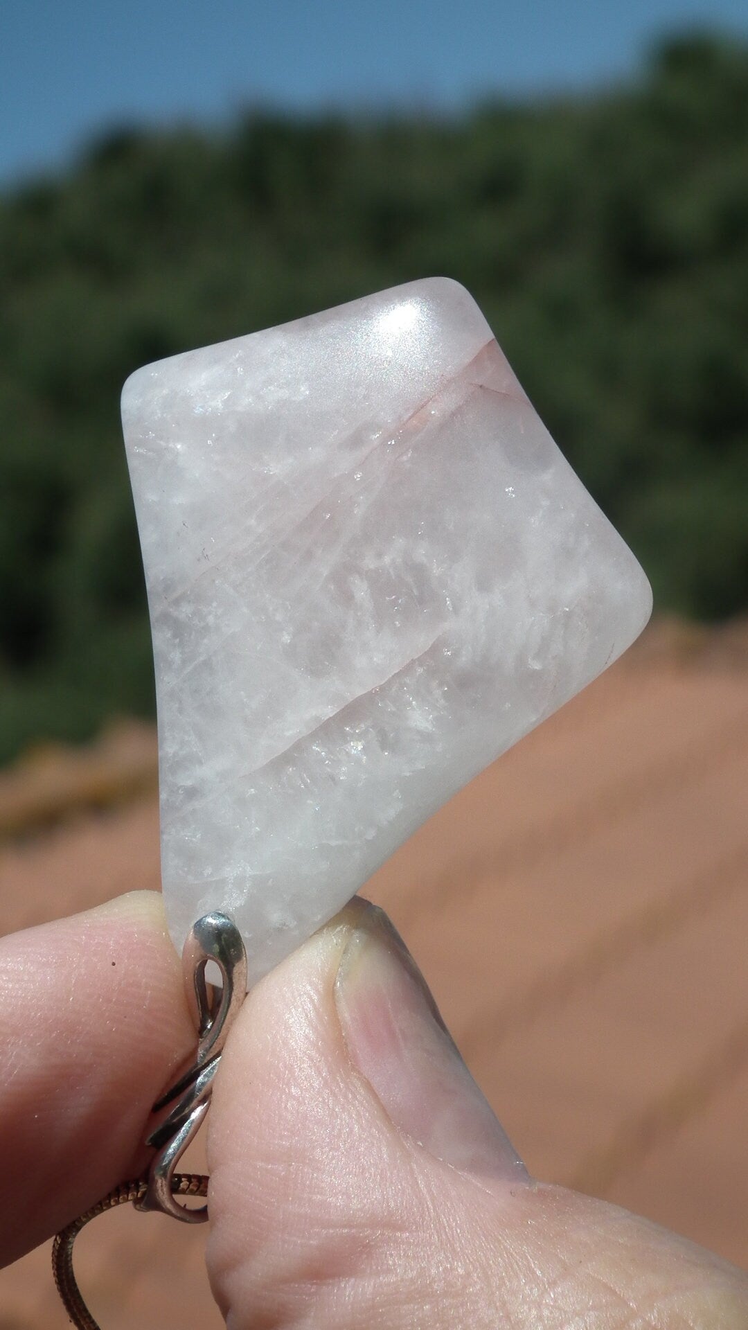 Golden Healer red pendant with sterling silver bail