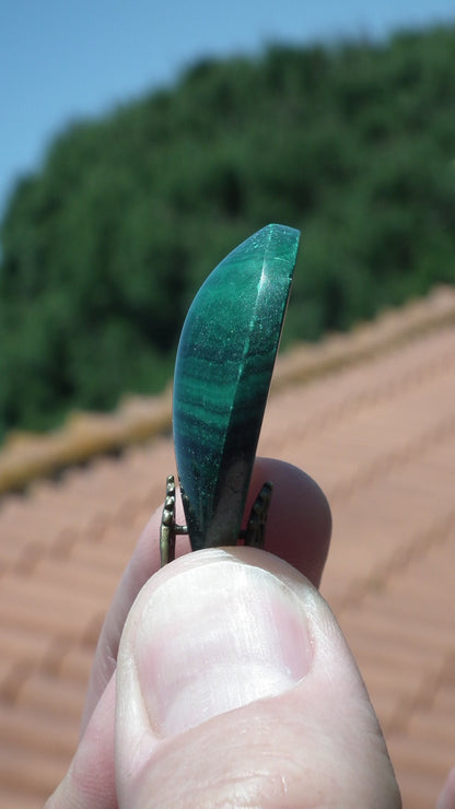 Malachite pendant with bronze bail