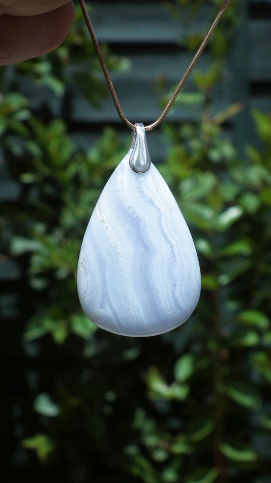 Blue Lace Agate necklace with sterling silver bail