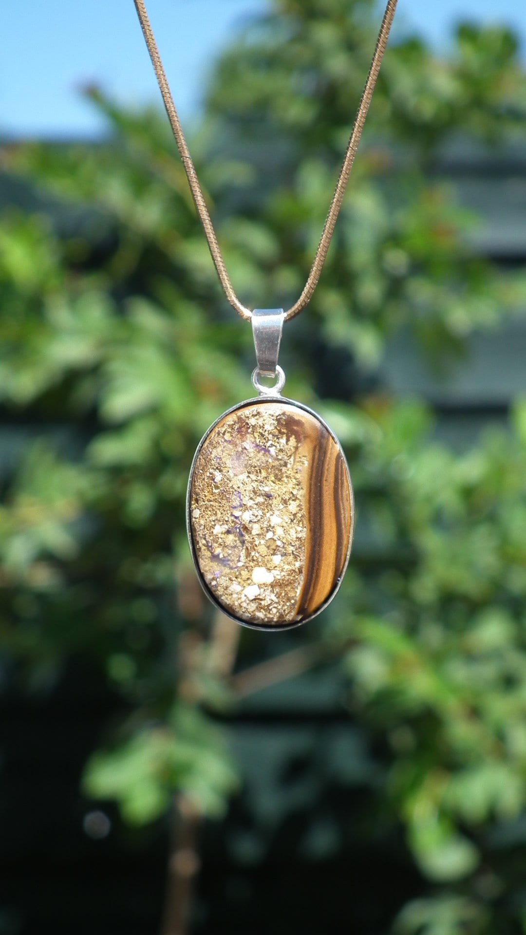 Australian boulder opal necklace in sterling silver setting