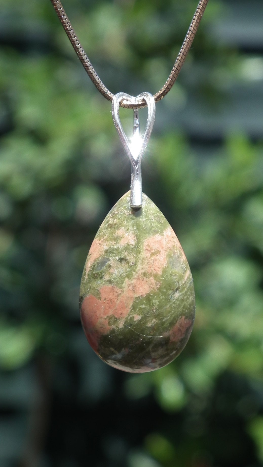 Unakite pendant with sterling silver bail