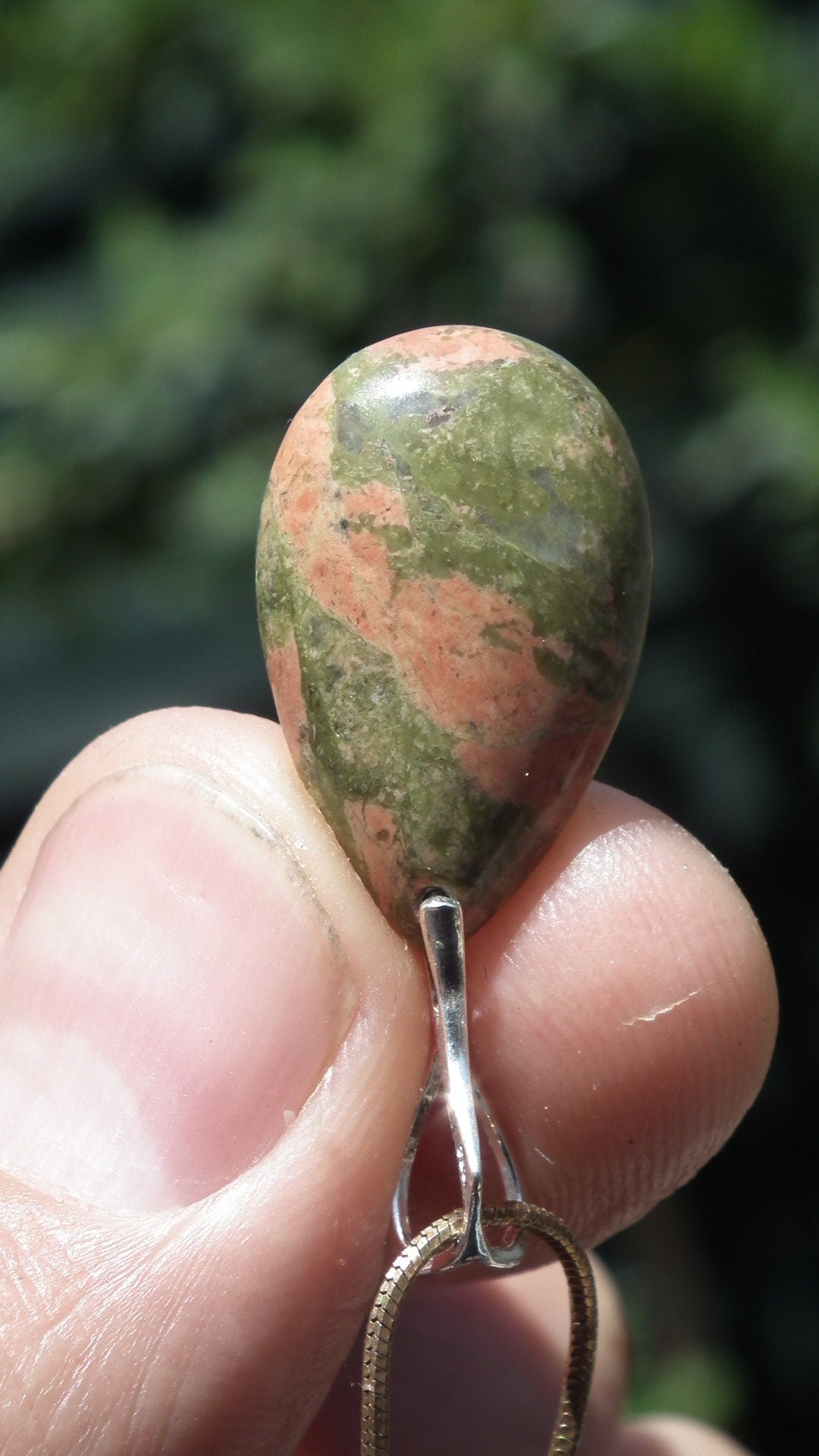 Unakite pendant with sterling silver bail