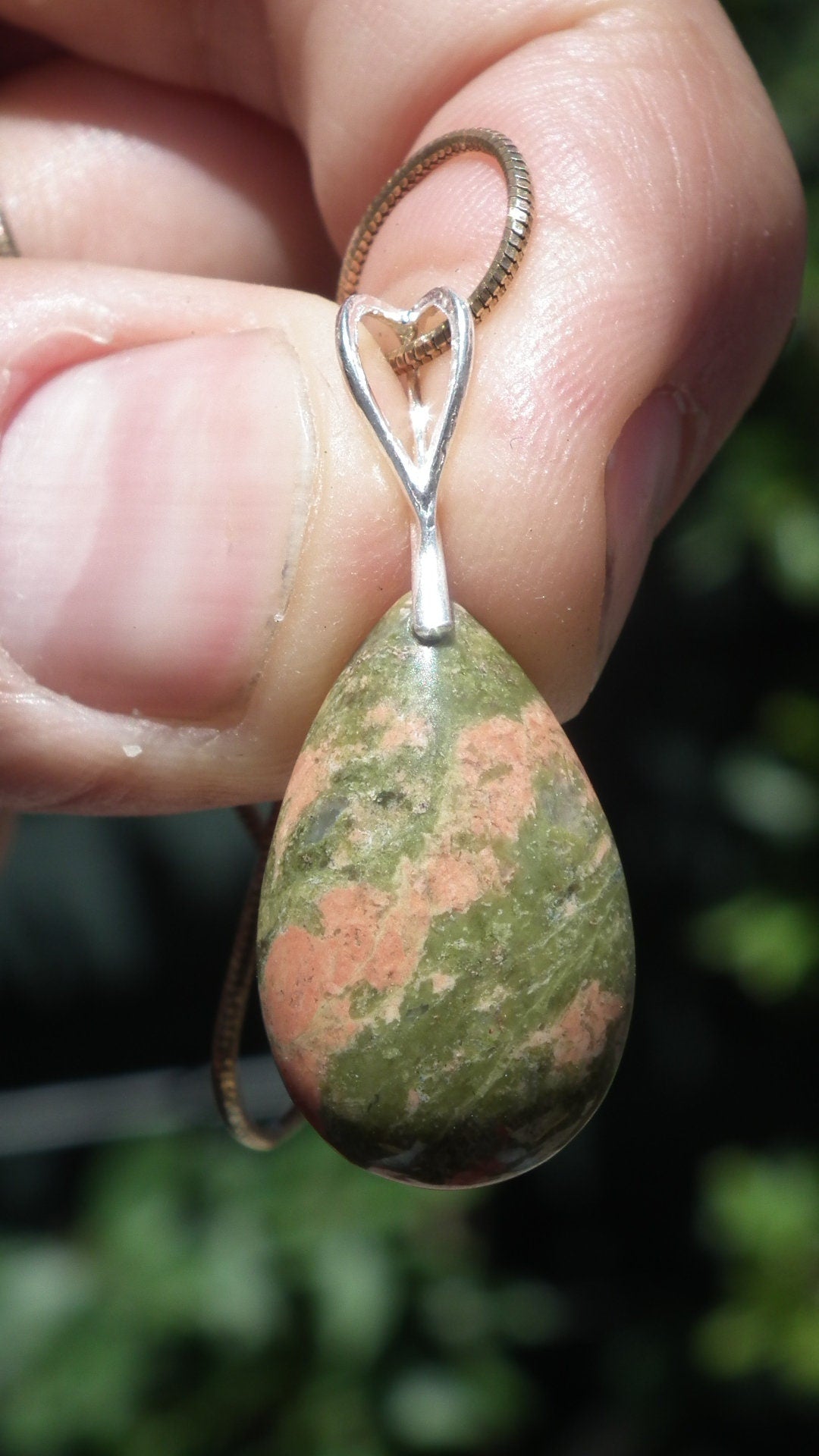 Unakite pendant with sterling silver bail