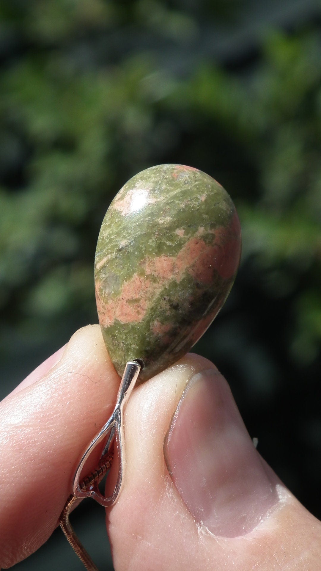 Unakite pendant with sterling silver bail