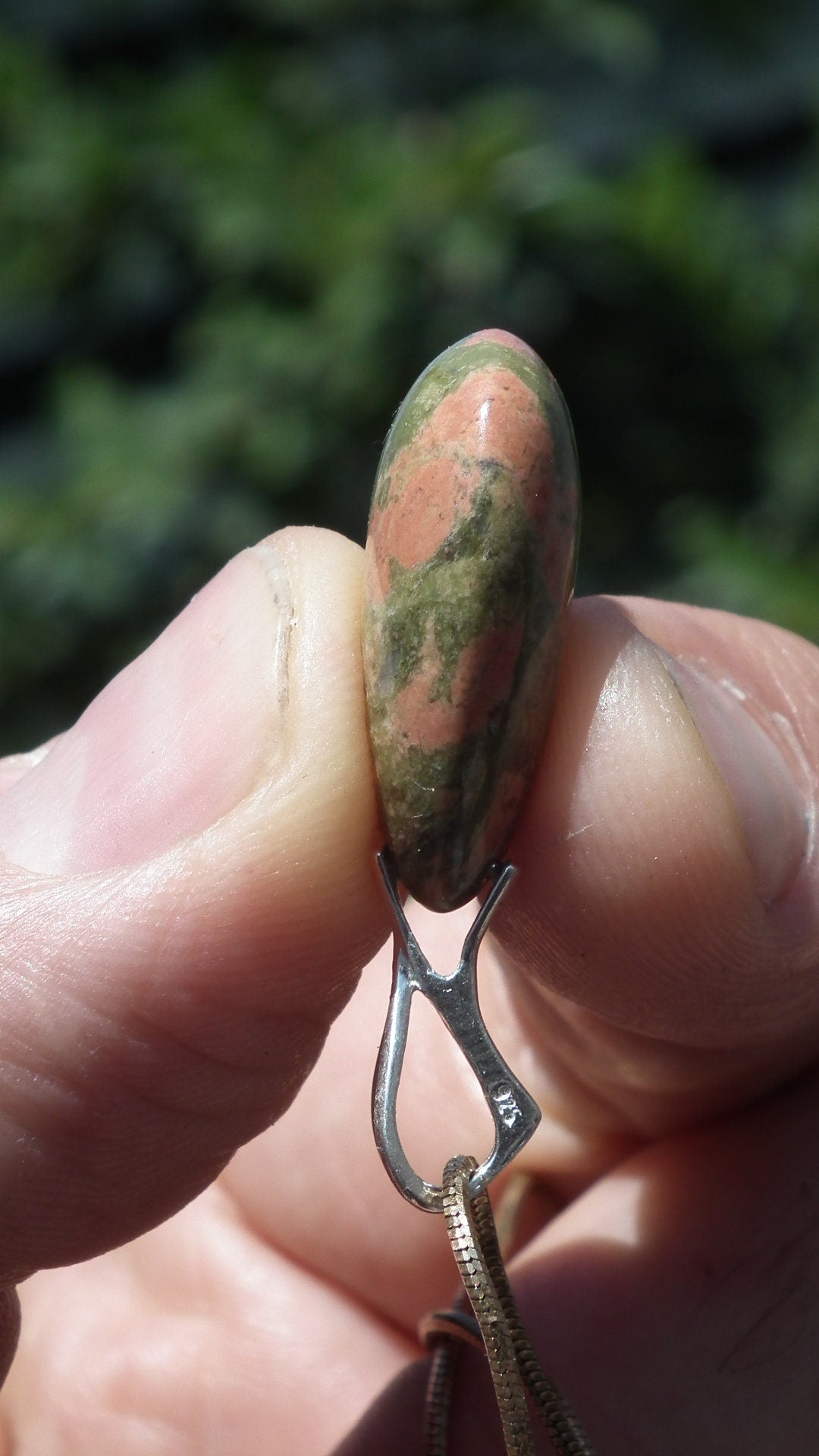 Unakite pendant with sterling silver bail