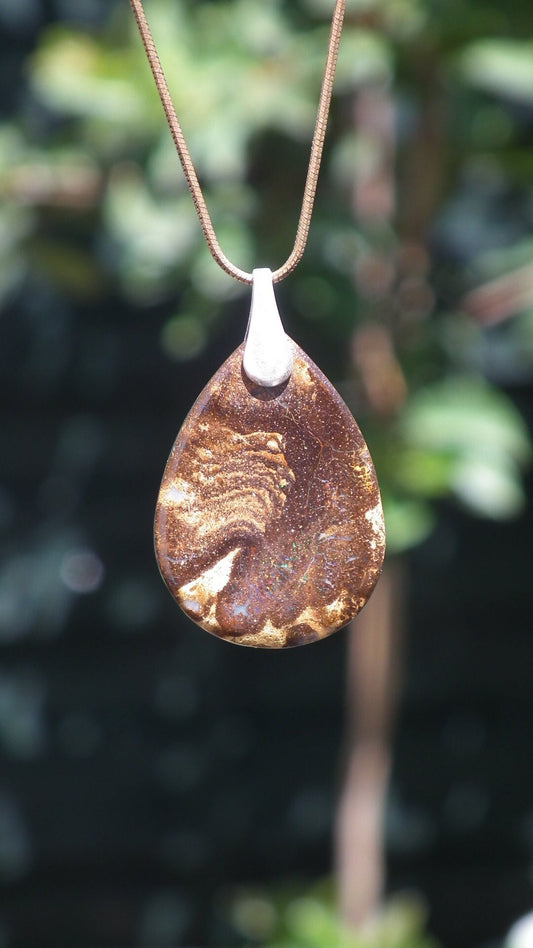 Boulder opal pendant with sterling silver bail // Opal necklace