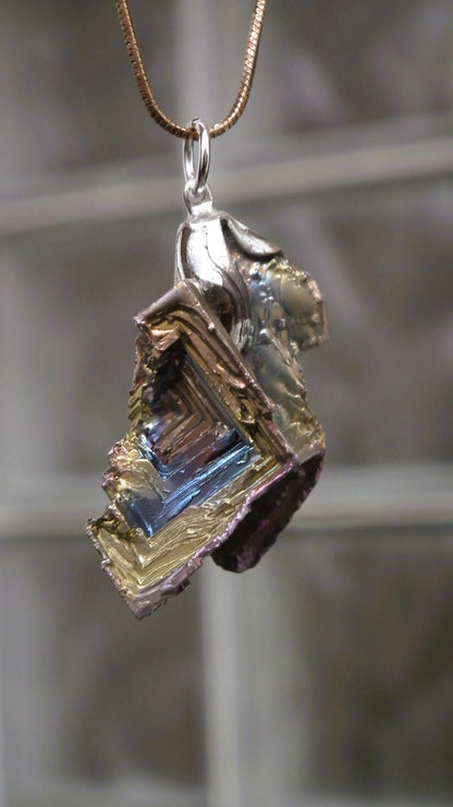 Bismuth crystal necklace with silverplated bail