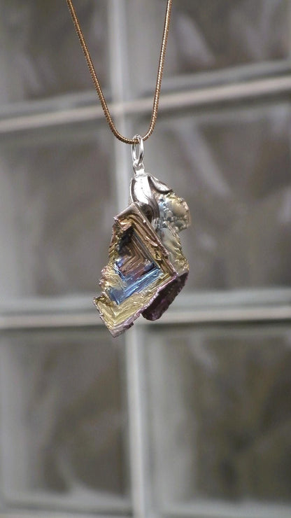 Bismuth crystal necklace with silverplated bail