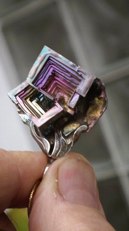 Bismuth crystal pendant with silverplated bail