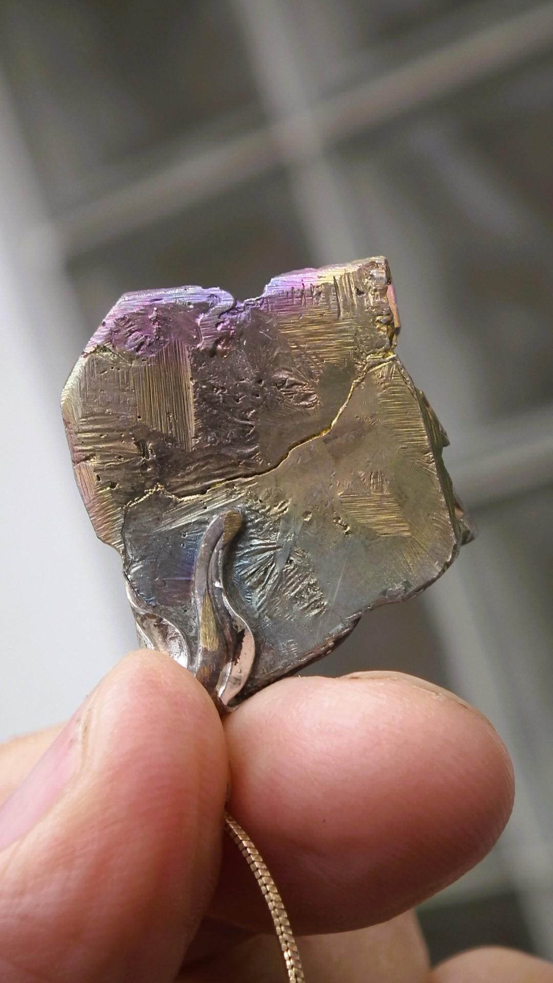 Bismuth crystal pendant with silverplated bail