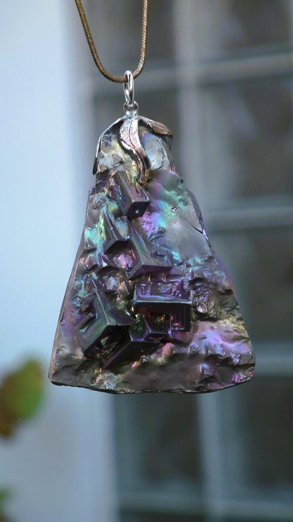 Bismuth pendant with silverplated bail, bismuth crystal
