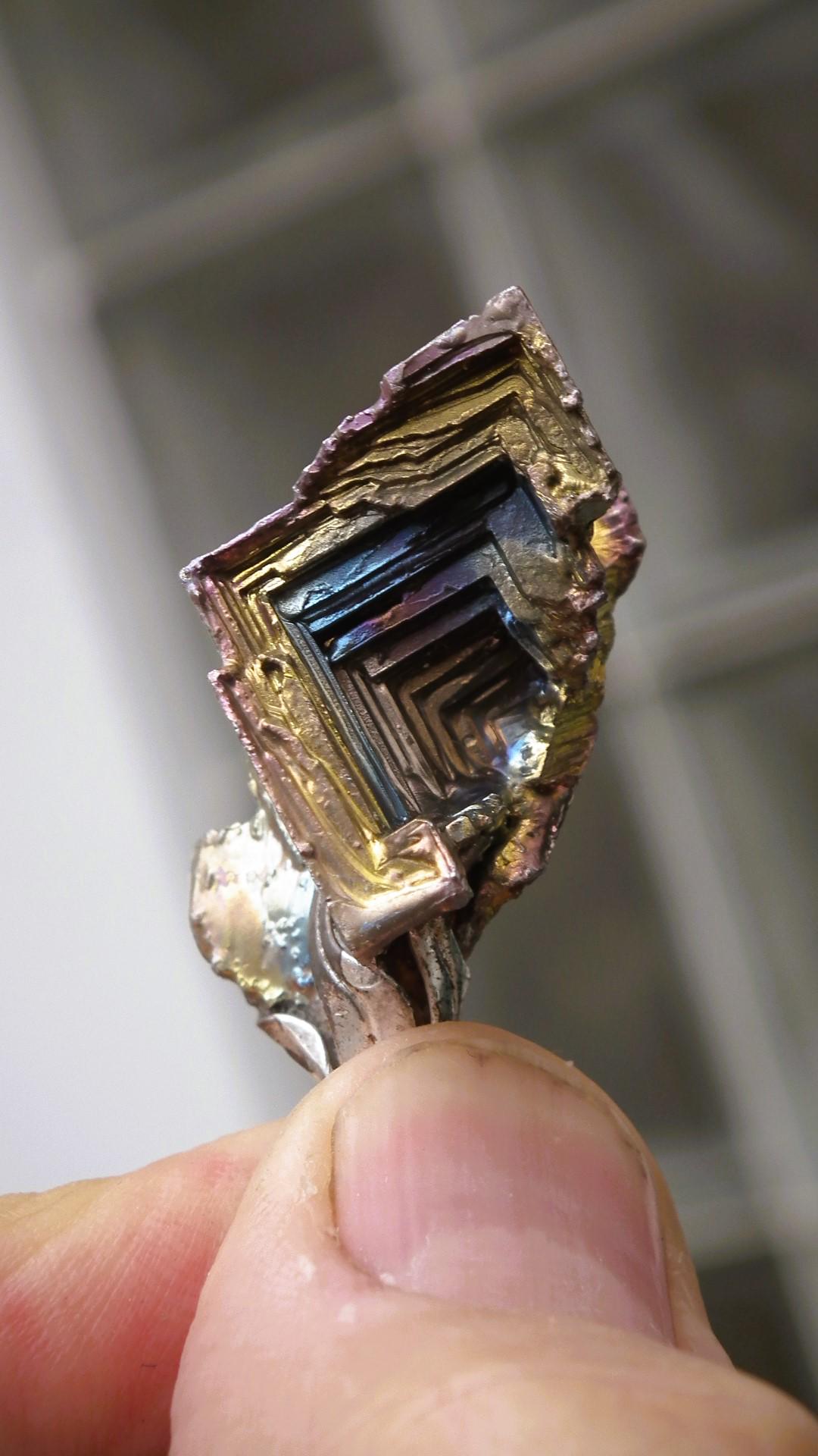 Bismuth crystal necklace with silverplated bail