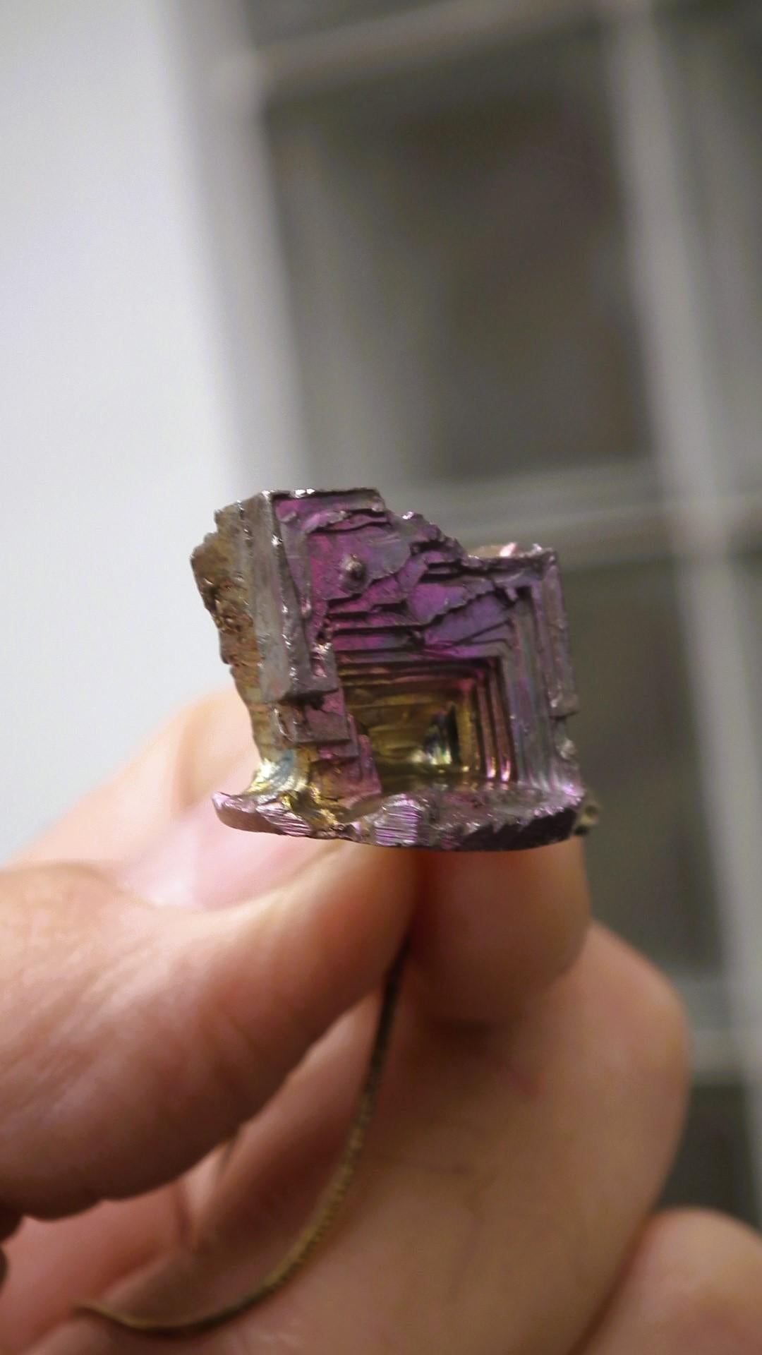 Bismuth crystal necklace with silverplated bail