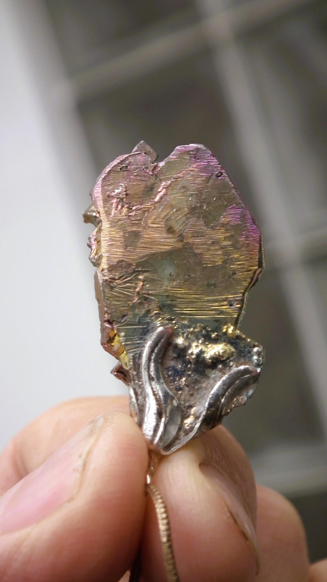 Bismuth crystal necklace with silverplated bail