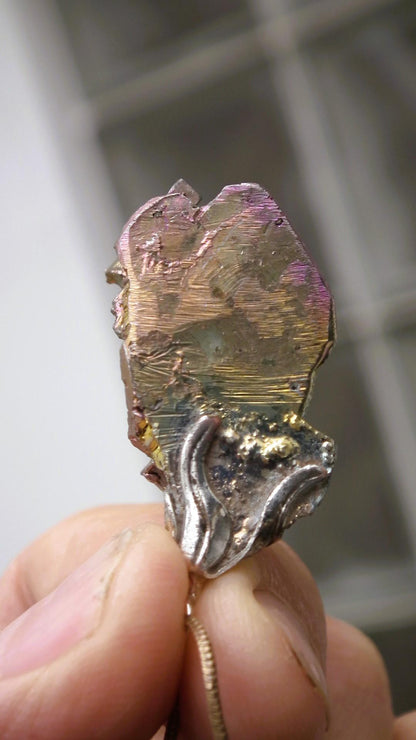 Bismuth crystal necklace with silverplated bail