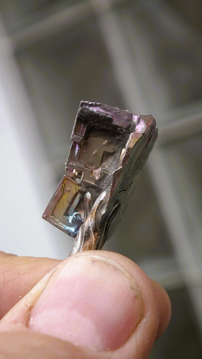 Bismuth crystal pendant with silverplated bail