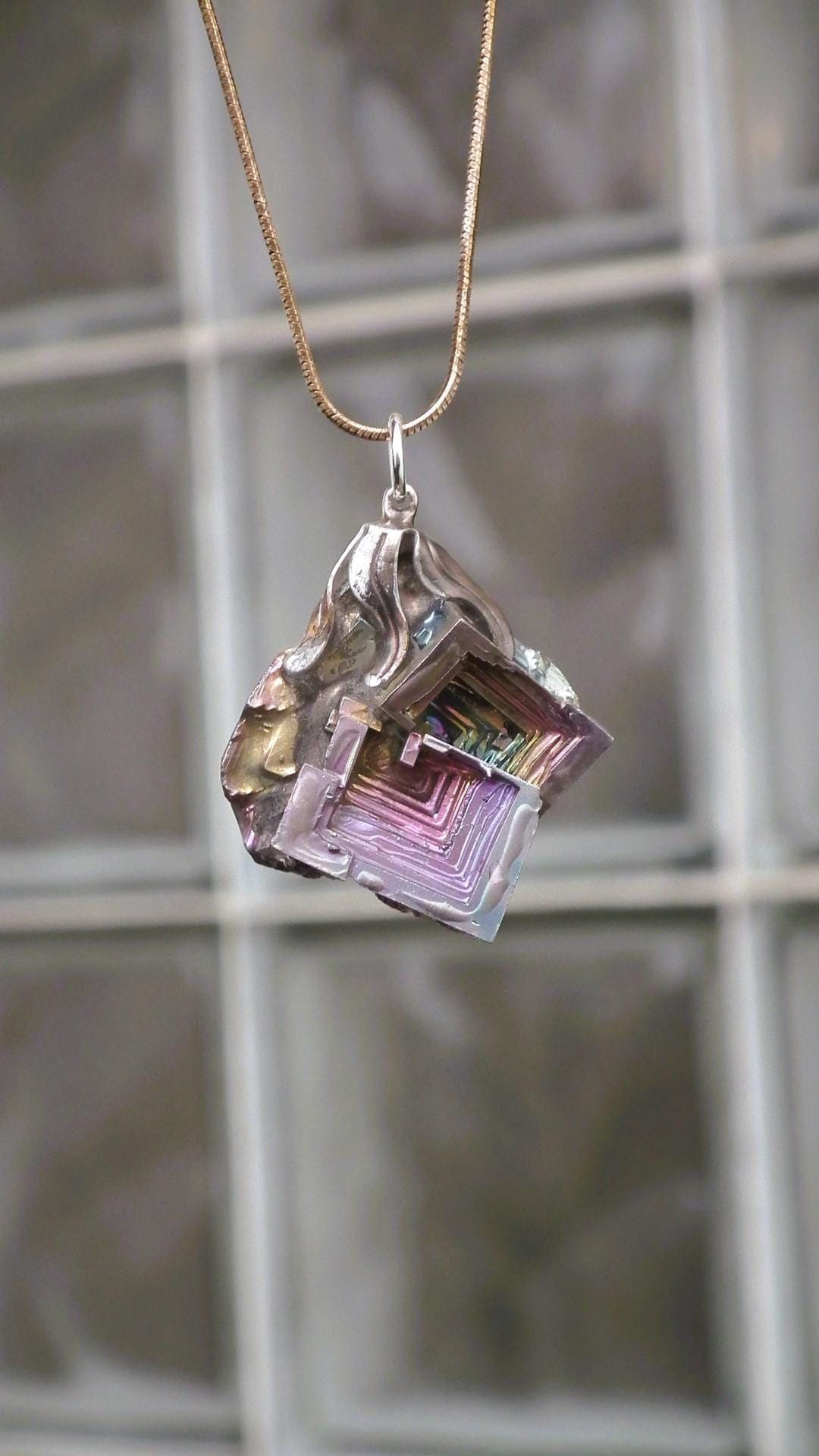Bismuth crystal pendant with silverplated bail