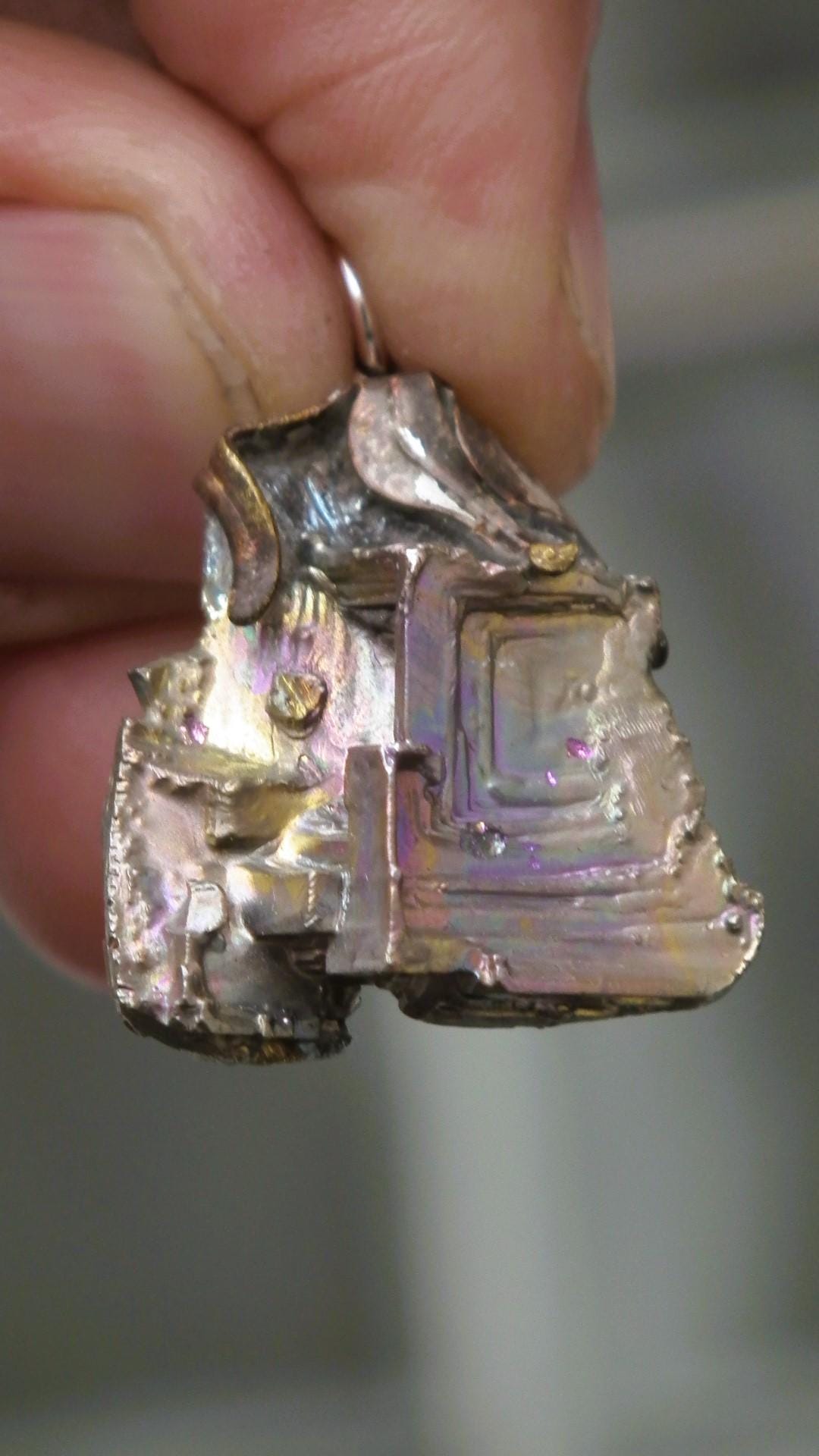 Bismuth crystal necklace with silverplated bail