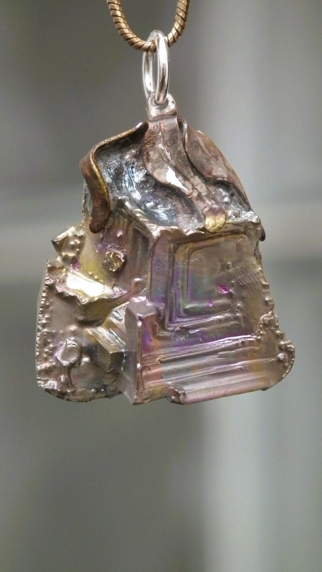 Bismuth crystal necklace with silverplated bail