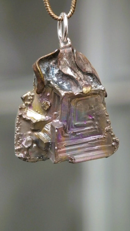 Bismuth crystal necklace with silverplated bail