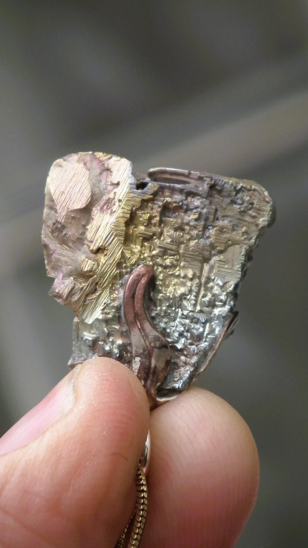 Bismuth crystal necklace with silverplated bail