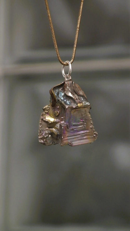 Bismuth crystal necklace with silverplated bail