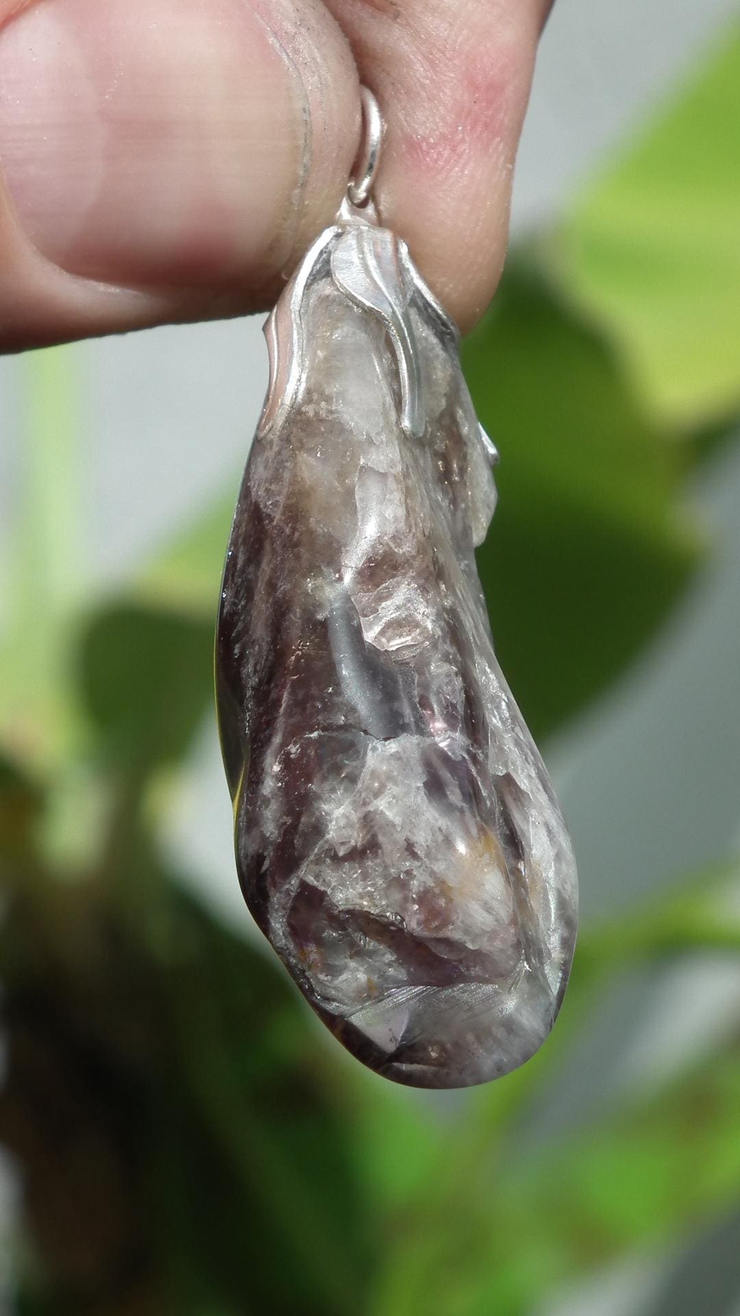 Super 7 pendant with silverplated bail // super 7 crystal // Amethyst cacoxenite