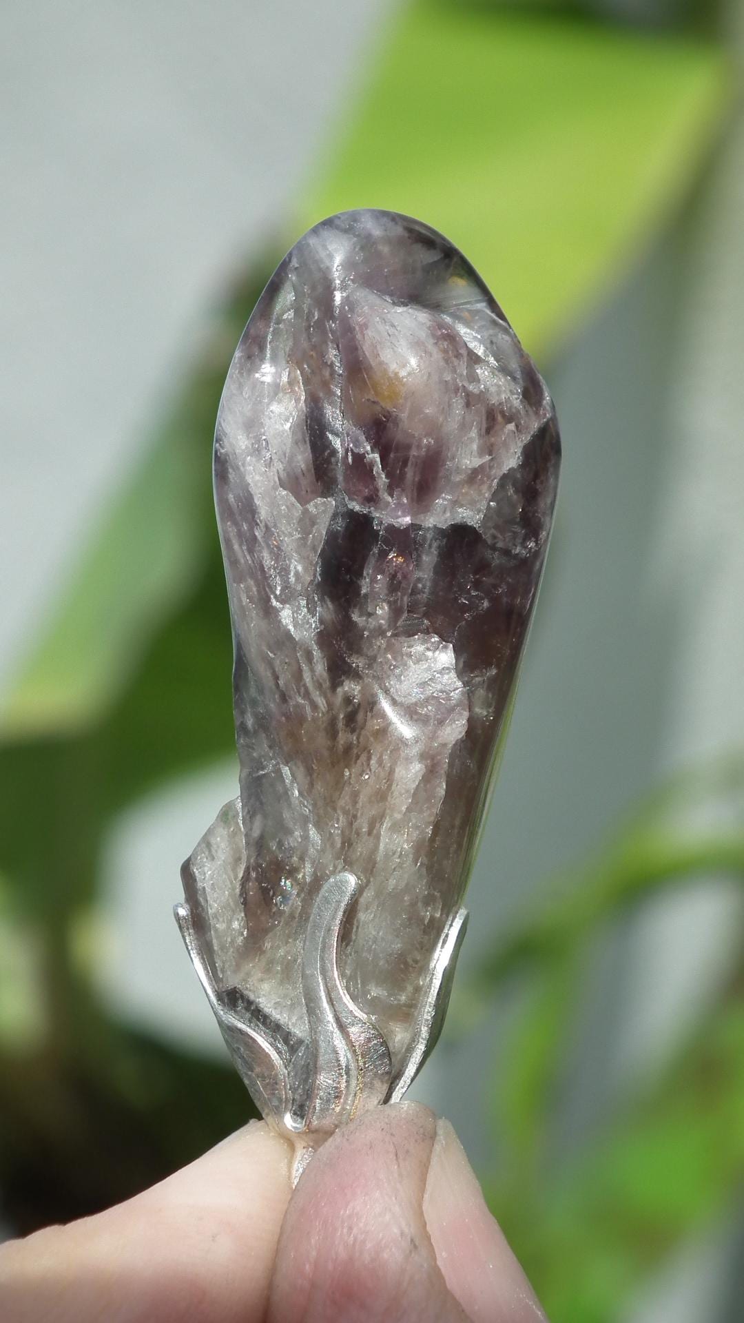 Super 7 pendant with silverplated bail // super 7 crystal // Amethyst cacoxenite