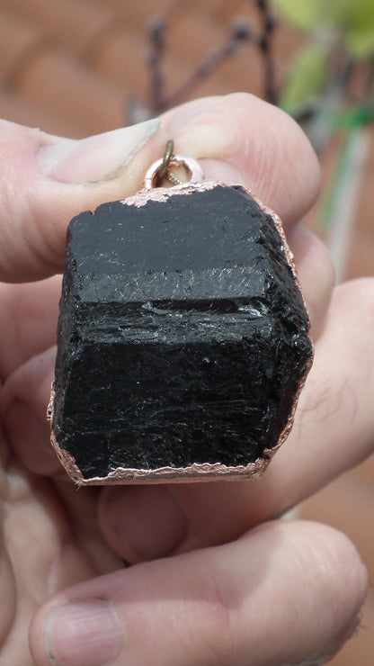 Black tourmaline pendant / raw black tourmaline